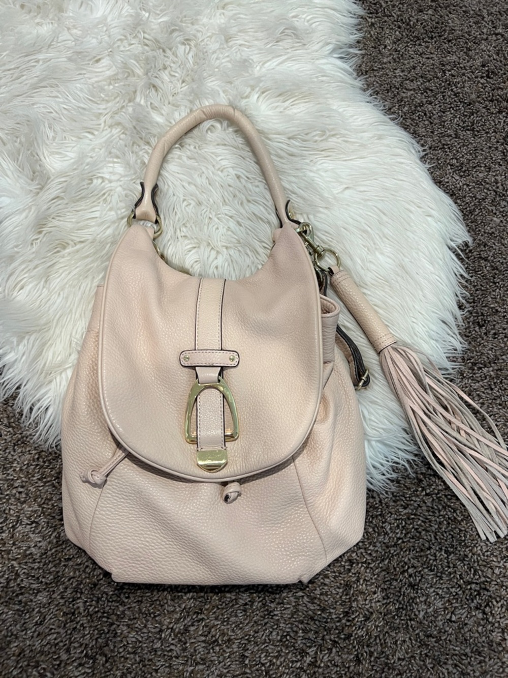 G.I.L.I. Pebbled Hobo Backpack in Blush Pink with Tassel